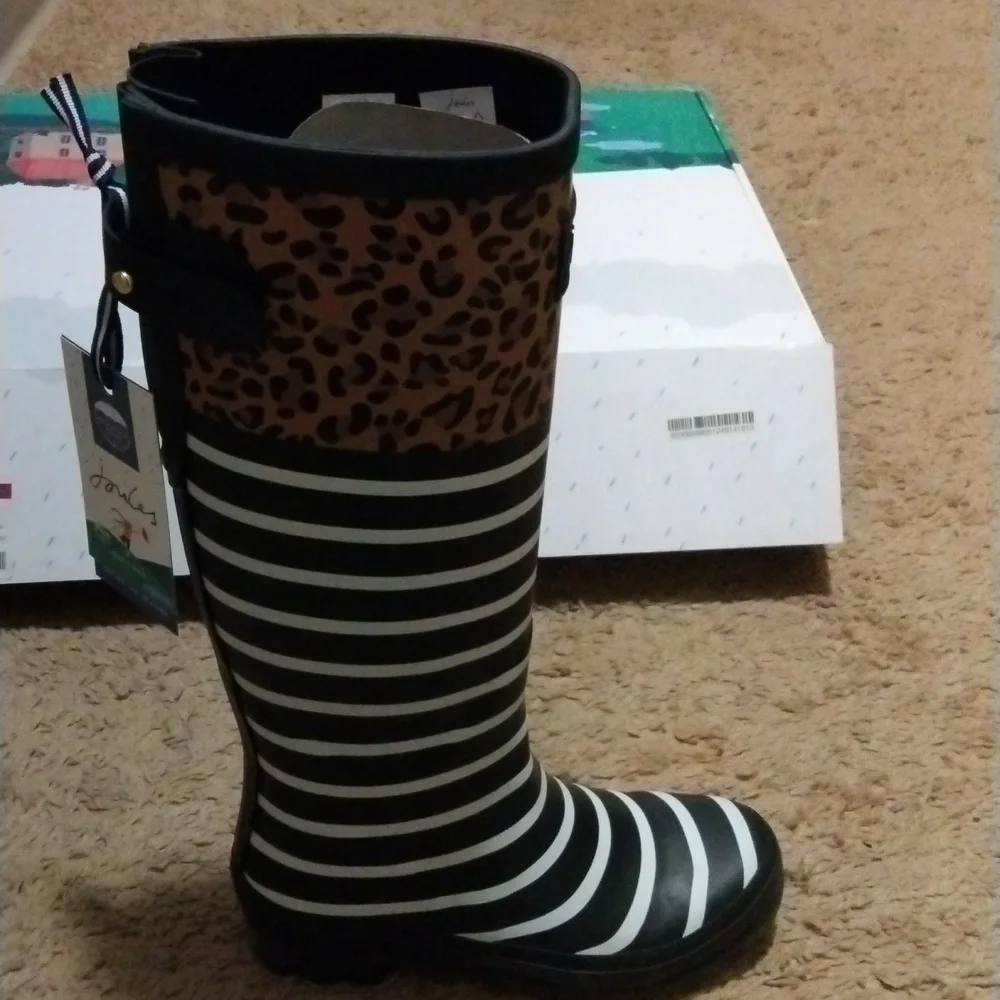 NIB Joules Welly Print Cheetah Stripe Rain Boots